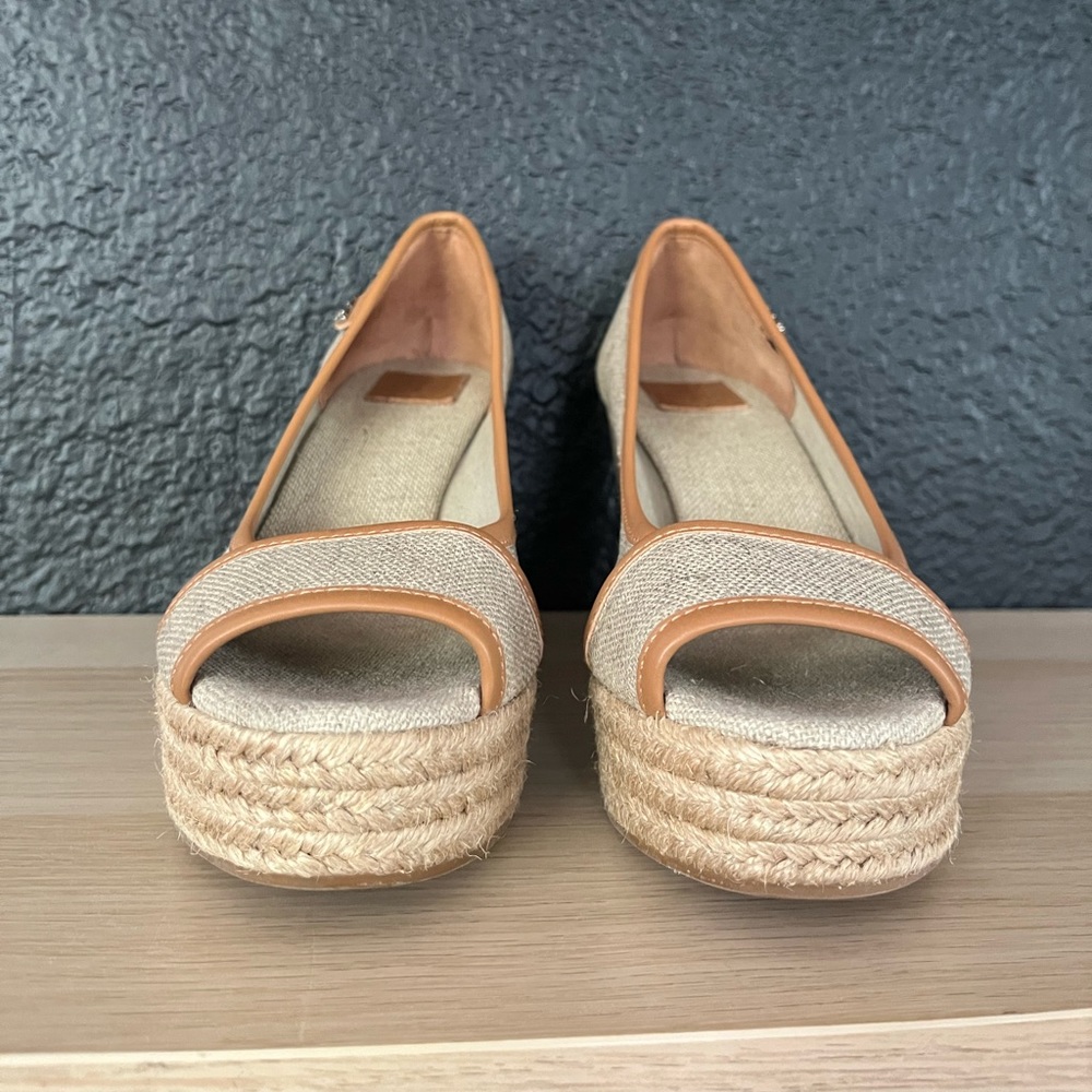 Tory Burch Plata Royal Majorca Linen & Leather Espadrille Wedge- 6.5 - Picture 4 of 9